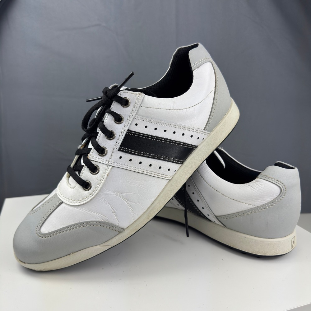 FootJoy Contour Casual Golf Shoes Mens 10 White Grey Black Spikeless 54290